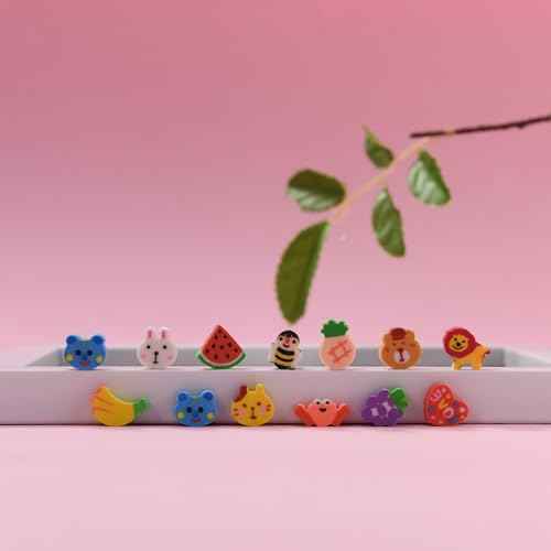 400PCS Mini Fun Cute Fruit Animal Erasers for Kids Bulk,Back to School Party Gifts Valentine's Day Gifts (Fruit erasers)