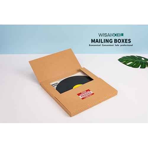 Kraft LP Mailers, 12.8x12.8x1 inch, Easy-Fold, Multi-Depth Vinyl Record Shipping Boxes with Fragile Stickers, 25 Pack