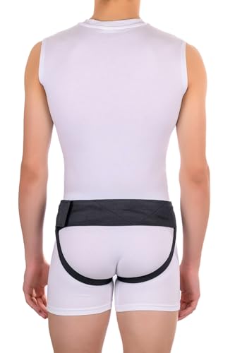Double Inguinal Hernia Groin Belt with Compression Pads Black (M 32-36)