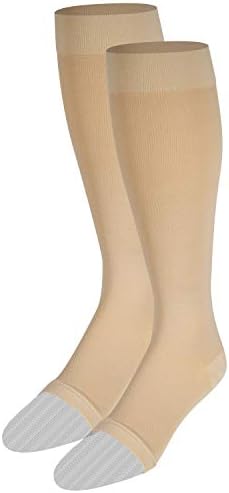NuVein Medical Compression Stockings, 15-20 mmHg Support for Women & Men, Knee Length, Open Toe, Beige, Medium