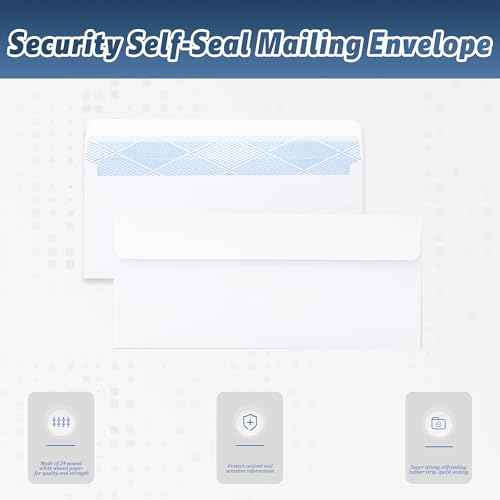 Yeplan 100PCS #10 Envelopes Letter Size Self Seal Business Envelopes No Window Security Mailing Envelopes Size 4-1/8 x 9-1/2 Inch - White 24LB Paper