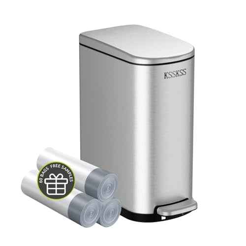 2.6 Gallon Slim Bathroom Trash Can with Soft Close Lid, 10L Stainless Steel Garbage Can with Removable Liner Bucket, for Narrow Spaces,Bathroom, Bedroom (Silver)