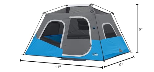 CORE 6 Person Instant Cabin Tent with LED Lights | Large Family Lighted Pop Up Tent for 60 Second Camp Setup | Included Storage Pockets for Camping Accessories