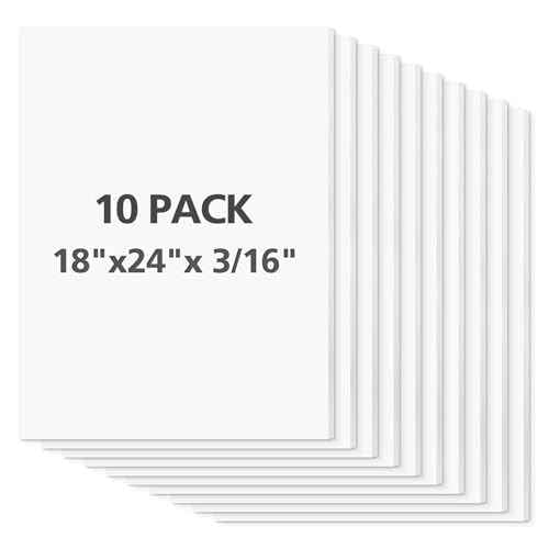 Mat Board Center Premium White Foam Core Board - 18x24 Inches, 3/16 Thick - 10 Pack, Acid-Free - Ideal for Mounting, Crafts, Art, and Presentations