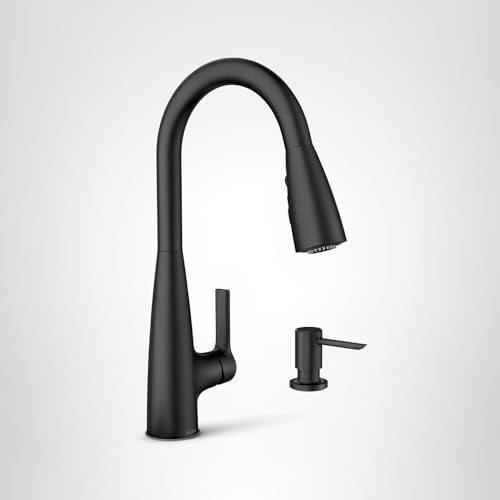 Moen Haelyn Matte Black Kitchen Faucet Featuring Pulldown Sprayer with Power Boost for a Faster Clean, Modern Kitchen Faucet, Single-Handle Easy Installation, 87627BL