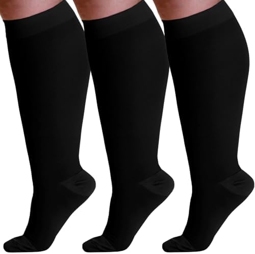 ABSOLUTE SUPPORT (3 Pairs) Opaque Knee High Graduated Compression Socks for Women and Men 20-30mmHg | For Swelling, Edema, Sclerotherapy, Diabetic - Black, Small - A501BL1-3
