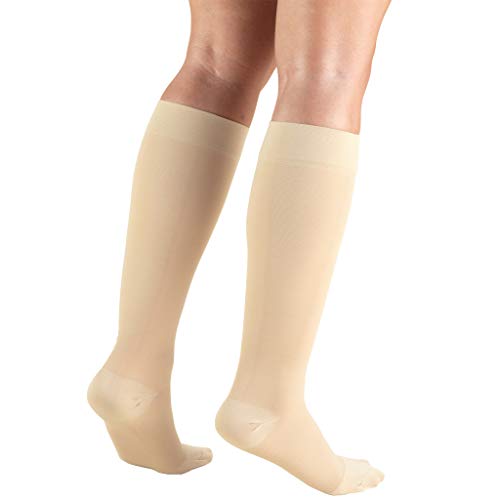 Truform 20-30 mmHg Medical Compression Stockings, Smooth Stretch Microfiber, Knee High, Closed Toe, Beige, Large