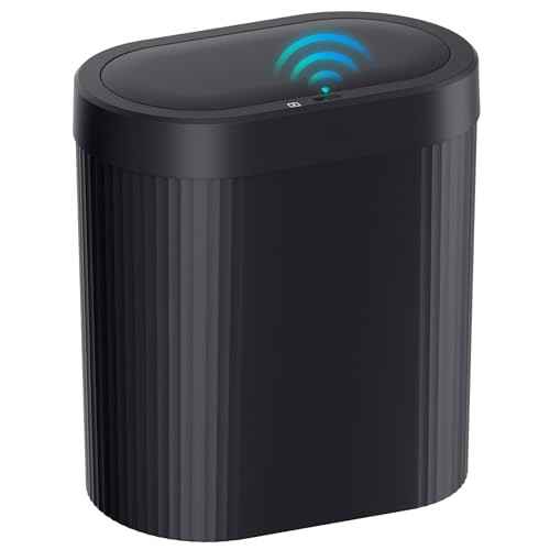 5 Gallon Bathroom Trash Can with Lid, Automatic Motion Sensor Black Trash Can, Touchless Slim Waterproof Garbage Bin for Kitchen, Bedroom, Office, and Bathroom