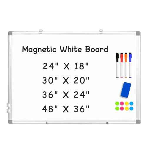 Double-Sided Magnetic Whiteboard, 30" x 20" Dry Erase Board, Aluminum Frame White Board for Wall, Hanging Mounting White Board Dry Erase Marker Board with 4 Markers, 1 Pen Tray