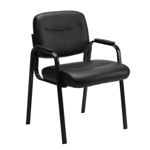 Reception Chairs, Leather Conference Room with Padded Arms and No Wheels for Professional Office Meeting Spaces and Guest Seating£¬Black-1 Pack