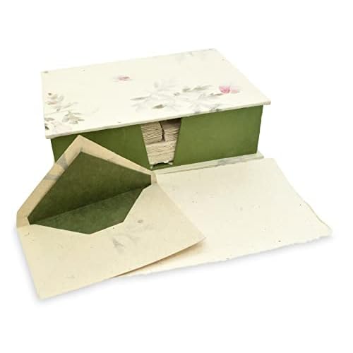 Kathmandu Valley Co. Vintage Stationery Gift Box Set with 50 Handmade A5 Deckle-edge Lokta Paper Sheets and 30 Envelopes (Forest Wanderer)
