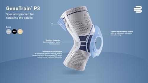 Bauerfeind - GenuTrain P3 - Patella Knee Support - for Misalignment of The Kneecap - Left Knee - Size 1 - Color Titanium