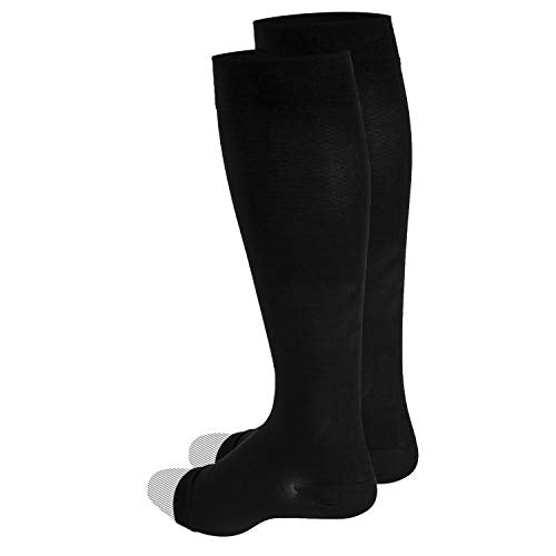 Truform 20-30 mmHg Medical Compression Stockings, Aloe Infused Microfiber, Knee High, Open Toe, Black, 3X-Large