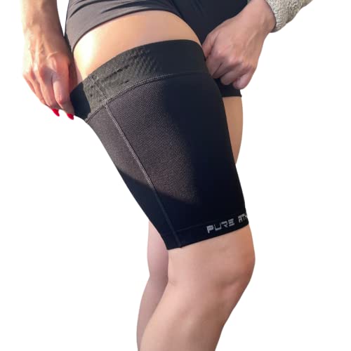 Thigh Compression Sleeve – Hamstring, Quadriceps, Groin Pull and Strains – Running, Basketball, Tennis, Soccer, Sports – Athletic Thigh Support (Single) (1 Sleeve - Midnight Black, XL)