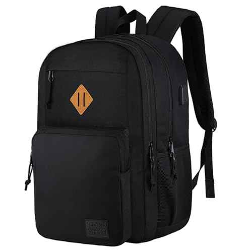 KEOFID Travel backpack for Men and Women, Anti Theft Laptop Backpack with USB Charging Port for Work, Large Bag for College, BLACK BOOK BAG FOR BOYS, GILRS Backpack,Water Resistent(Black)