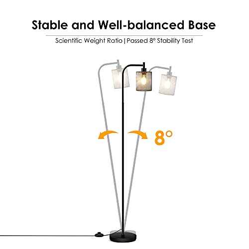 BoostArea Industrial Floor Lamp, Standing Lamp with Hanging Iron Mesh Lamp Shade, 6W LED Bulb, Whole Metal Farmhouse Floor Lamp with Foot Switch, Rustic Floor Lamps for Living Room Bedroom, Black