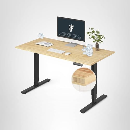 FlexiSpot E6 Bamboo 3-Stage Dual Motor Electric Standing Desk 55 x 28 Sit Stand Up Desk, Holds 220 lbs, Adjustable Height w/ Memory Presets, Solid Bamboo Desktop & Black Frame, Ships in 2 Boxes
