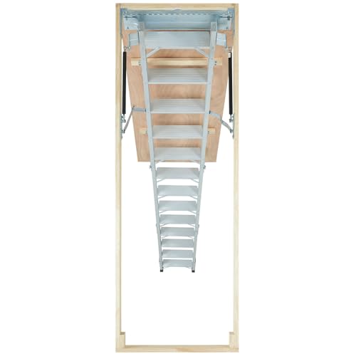 VEVOR Attic Ladder Foldable, 350-pound Capacity, 22.5" x 63", Multi-Purpose Aluminium Extension, Lightweight and Portable, Fits 9.5'-12' Ceiling Heights, Convenient Access to Your Attic Standard