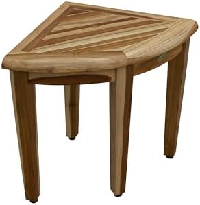 EcoDecors SnazzyCorner Waterproof Teak Wood Shower Bench Stool Seat Chair For Inside Shower Provides Safety, Storage, and Organization For Bathroom Accessories