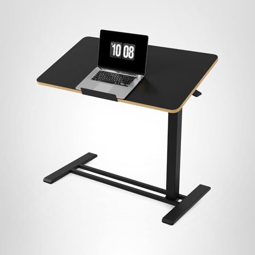 FLEXISPOT H7 PRO Mobile Standing Desk Adjustable Overbed Table Pneumatic with Wheels 90°Tiltable Portable Laptop Desk Rolling Computer Cart Foldable Bedside Table(31.5" W x 17.7" D D, Black)