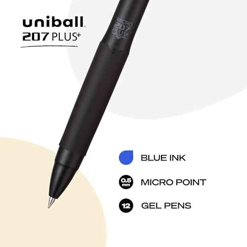 Uniball 207 Plus+ Retractable Gel Pens, Micro Point (0.5mm), Blue, 12 Pack
