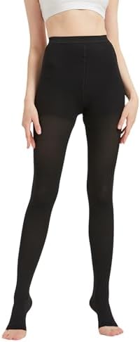 Plus Size 3X-Large Opaque Compression Pantyhose for Women 15-20 mmHg - Graduated Compression Tights with Open Toe for Post Surgery Recovery, Lymphedema, Swelling - Black