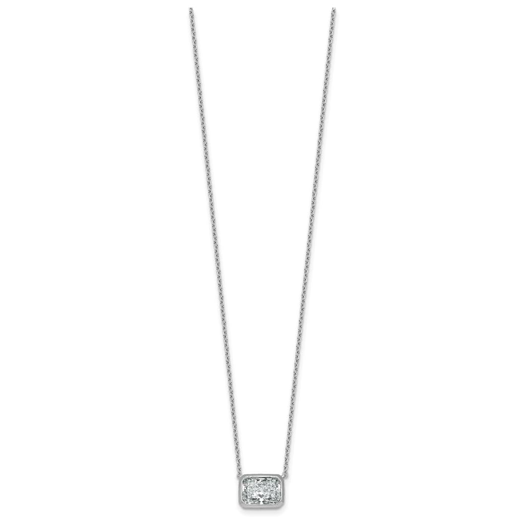 14k White Gold 2 carat Certified Lab Grown Diamond VS+ F+ Radiant East-West Complete 18 inch Bezel Set Necklace