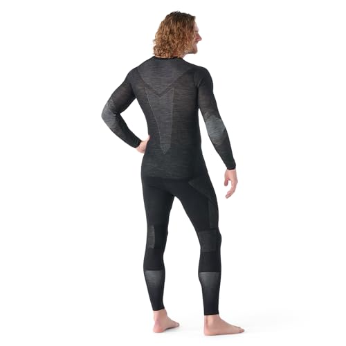 SmartWool Men's Intraknit Thermal Merino Base Layer Crew, Lightweight, Breathable Merino Wool Long Sleeve Active Shirt - Black-White - Medium