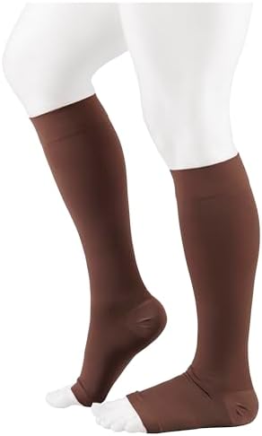 NuVein Medical Compression Stockings, 20-30 mmHg Support for Women & Men, Knee Length, Open Toe, Brown, Small