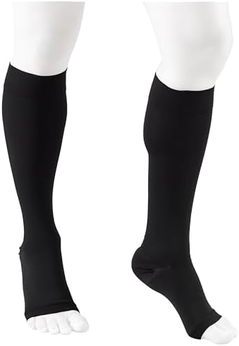 NuVein Medical Compression Stockings, 30-40 mmHg Support, Women & Men Knee Length, Open Toe, Black, Small