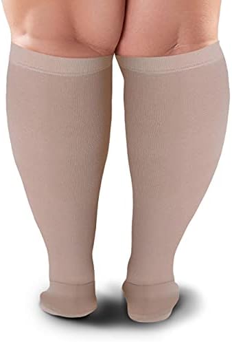 Knee High Compression Sock 20 To 30 mmHg for Women & Men For Wide Calf Travel, Nurse, Running, Cycling, Athletic & Maternity , 5X-Large Beige