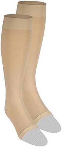 NuVein Medical Compression Stockings, 15-20 mmHg Support for Women & Men, Knee Length, Open Toe, Beige, X-Large