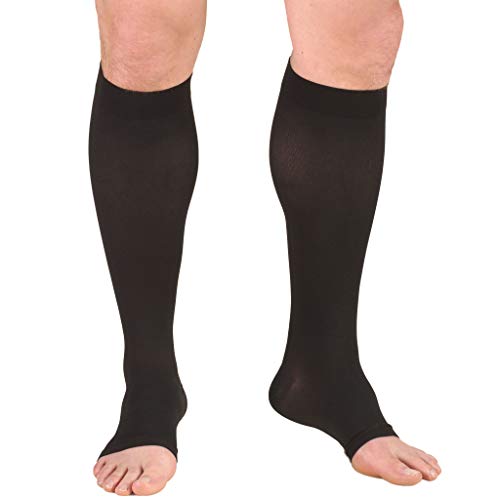 Truform 20-30 mmHg Medical Compression Stockings, Aloe Infused Microfiber, Knee High, Open Toe, Black, 3X-Large