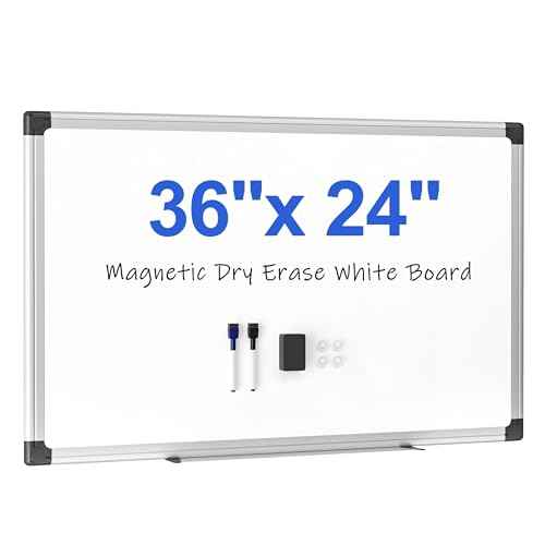 Magnetic White Board 36" x 24" for Wall, Dry Erase Board for Home Office, School, Study Room ? Silver Aluminum Frame with 2 Markers, 4 Magnets, Eraser Included