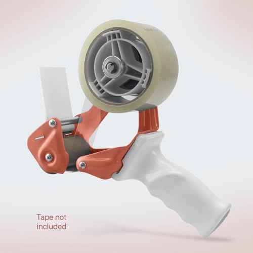 Heavy Duty Metal Frame Orange Packing Tape Dispenser 3 Inch Core with Special Ergonomic Handle, Tape Gun for Packing Boxes with Premium Tempered Steel Blade - for 3 inch Wide Roll