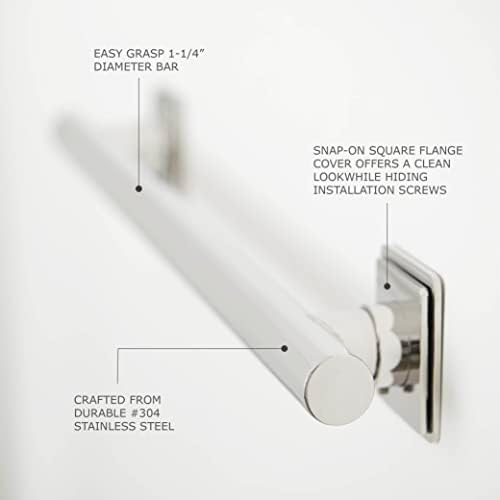 36-inch Coronado Designer Straight Bathroom Shower Grab Bar with Decorative Square Flanges, Satin