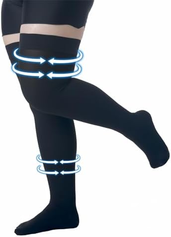 MGANG Medical 15-20 mmHg Compression Stockings for Women & Men, Pair, Thigh High Graduated Compression Socks, Closed Toe, Opaque, Support for Varicose Veins, Edema, DVT, Swelling, Flight, Black 4XL