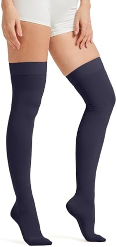 MGANG Medical 15-20 mmHg Compression Stockings for Women & Men, Pair, Thigh High Graduated Compression Socks, Closed Toe, Opaque, Support for Varicose Veins, Edema, DVT, Swelling, Flight, Navy Blue XL