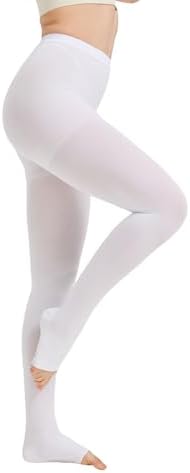 MGANG Medical Compression Pantyhose for Women & Men, 20-30mmHg Graduated Compression Support Tights, Open Toe, Opaque Waist High Compression Stockings for Edema, Varicose Veins, Flight, DVT, White L