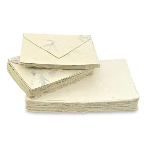 Kathmandu Valley Co. Vintage Stationery Gift Box Set with 50 Handmade A5 Deckle-edge Lokta Paper Sheets and 30 Envelopes (Forest Wanderer)