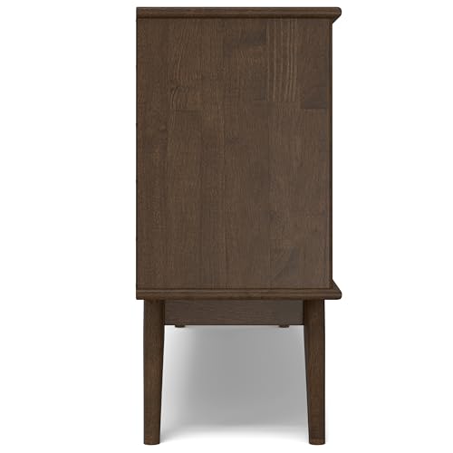 SIMPLIHOME Draper Bookcase - 30 inch Tall Solid Wood Low Bookshelf in Walnut Brown, Mid-Century Modern Storage for Living Room, Study Room or Office with Tapered Legs and Wide Open Shelves