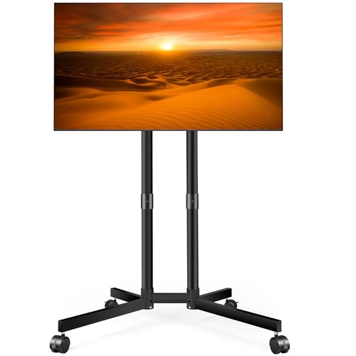 Rolling TV Stand for 32-75 Inch LCD LED 4K TVs Holds up to 99 lbs, Outdoor TV Stand, Mobile TV Stand with Wheels, Height Adjustable, ¡¾10¡Æ Tilt TV Cart, Max VESA 400x400mm, Black