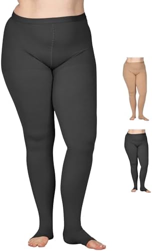 ABSOLUTE SUPPORT Opaque Compression Pantyhose for Women 20-30mmHg - Womens High Waist Compression Tights with Open Toe for Telangiectasias, Saphenous Vein, Superficial Thrombophlebitis - Black, Medium