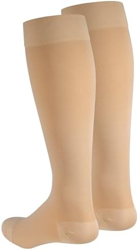 NuVein Medical Compression Stockings, 20-30 mmHg Support for Women & Men, Knee Length, Closed Toe, Beige, 3X-Large