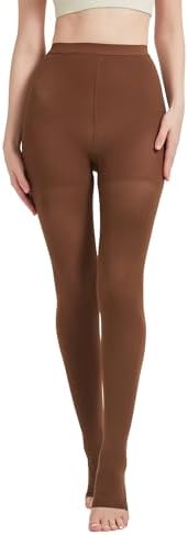 MGANG Medical Compression Pantyhose for Women & Men, 20-30mmHg Graduated Compression Support Tights, Open Toe, Opaque Waist High Compression Stockings for Edema, Varicose Veins, Flight, DVT, Brown XXL