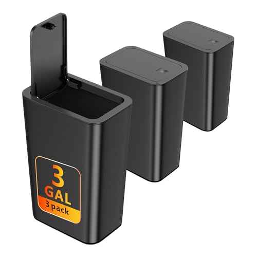 N. NETDOT 3 Pack Small Trash Can with lid, 3 Gallon Bathroom Trash Can,Garbage Can Slim Trash Bin Waste Basket for Bathroom,Kitchen,Bedroom,Living Room,Office,Laundry - Black