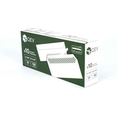 100 count #10 Self Seal and Self Adhesive Security Letter Size Envelopes, No. 10 or 4.18" x 9.5" Letter Size, 24 lb White Paper, Windowless