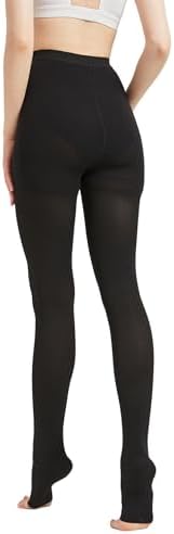 Plus Size 3X-Large Opaque Compression Pantyhose for Women 15-20 mmHg - Graduated Compression Tights with Open Toe for Post Surgery Recovery, Lymphedema, Swelling - Black