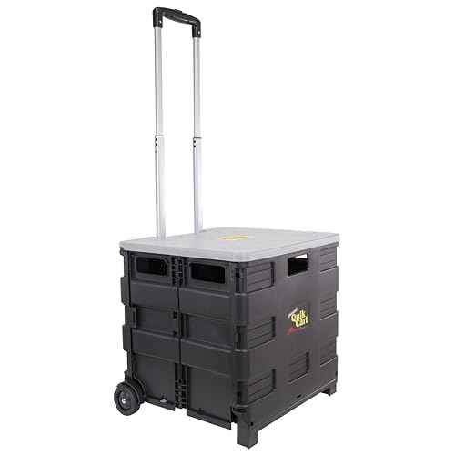 dbest products Quik Cart Collapsible Rolling Crate on Wheels for Teachers Tote Basket 80 lbs Capacity, Made from Heavy Duty Plastic and Used as a Seat, Grey