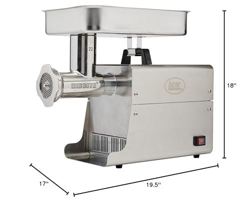 LEM Products BigBite #22 Meat Grinder, 1.0 HP Stainless Steel Electric Meat Grinder Machine, Ideal for Heavy Use